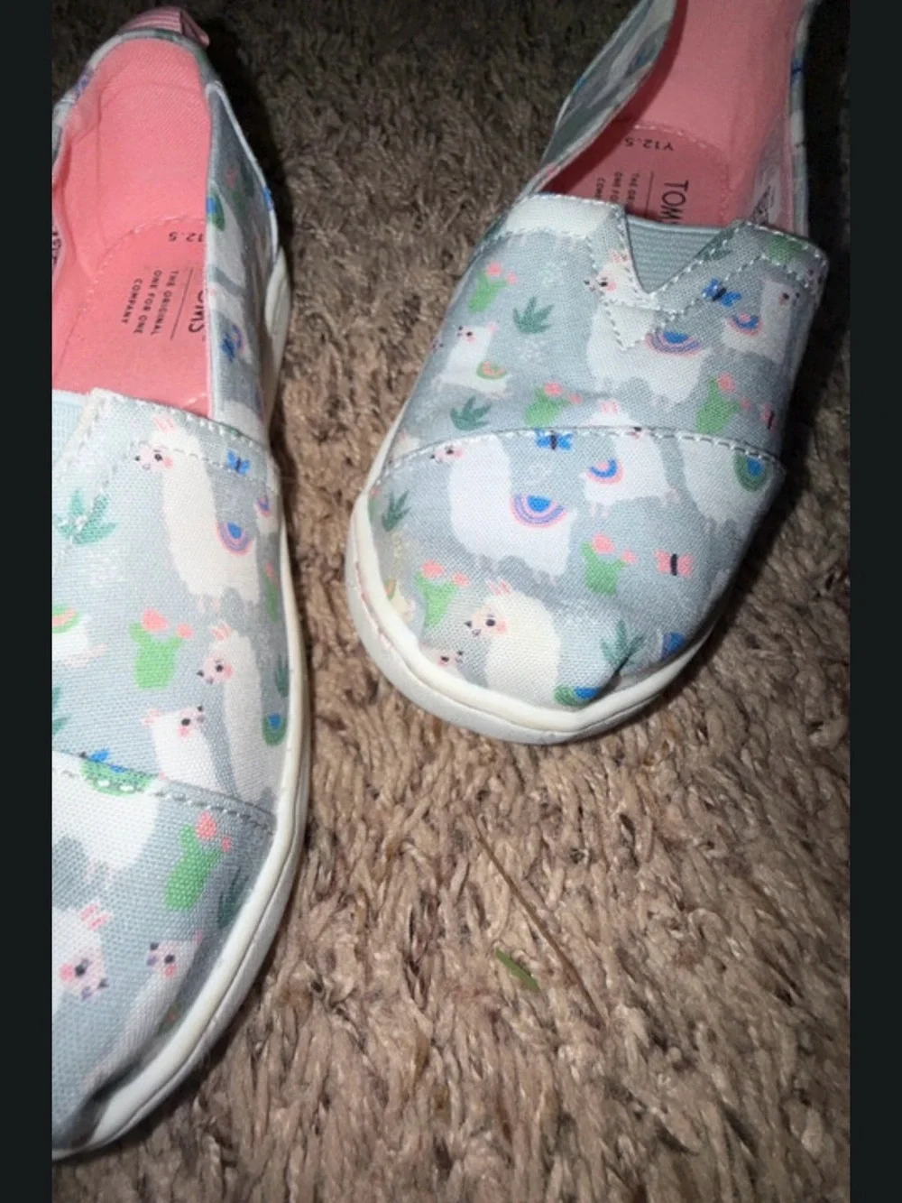 Toms Kids Llama Print Slip-On in Gray and Pink